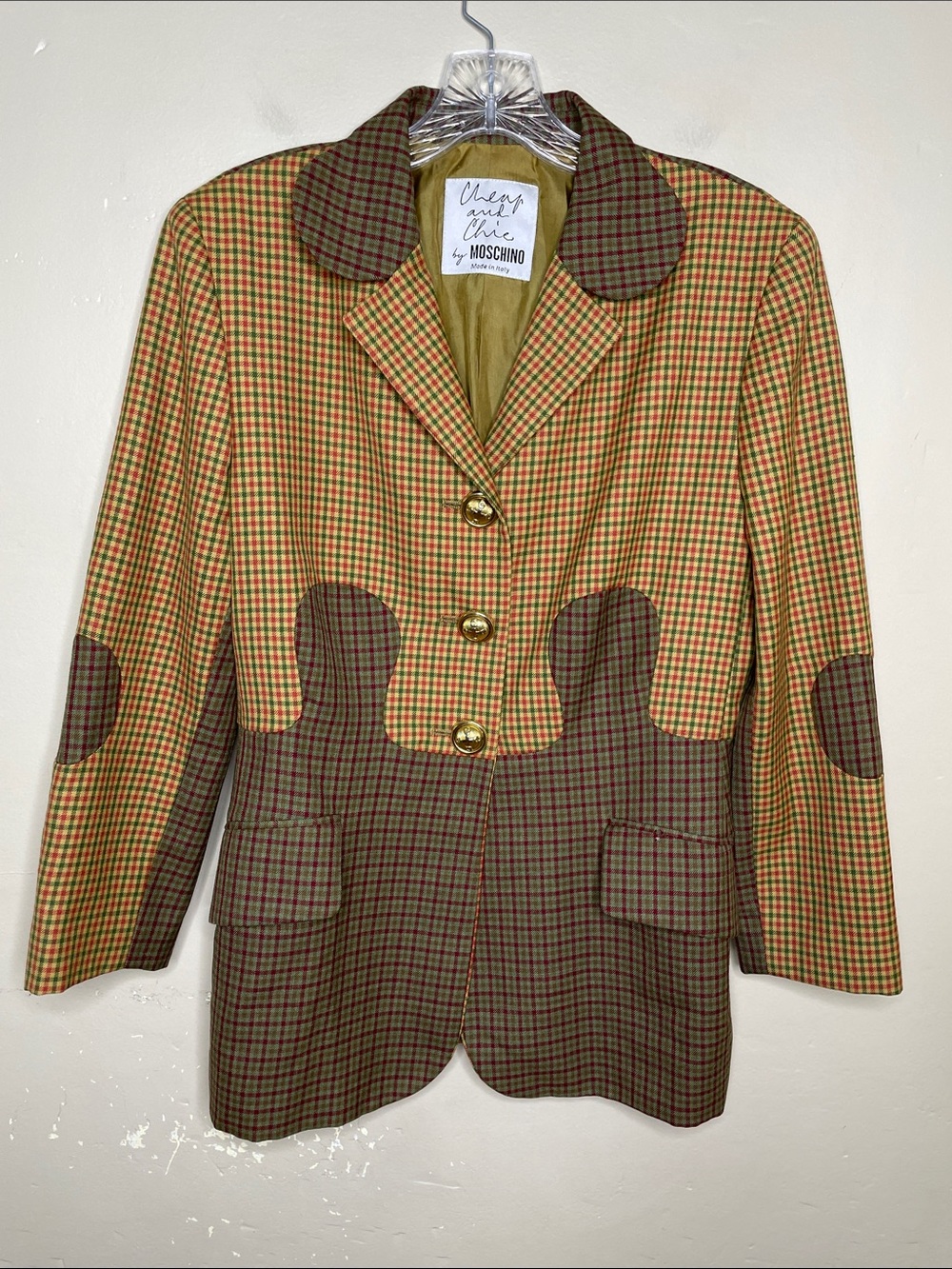 RARE 90’s MOSCHINO Cheap & Chic PUZZLE Blazer Italian Virgin Wool Plaid 8